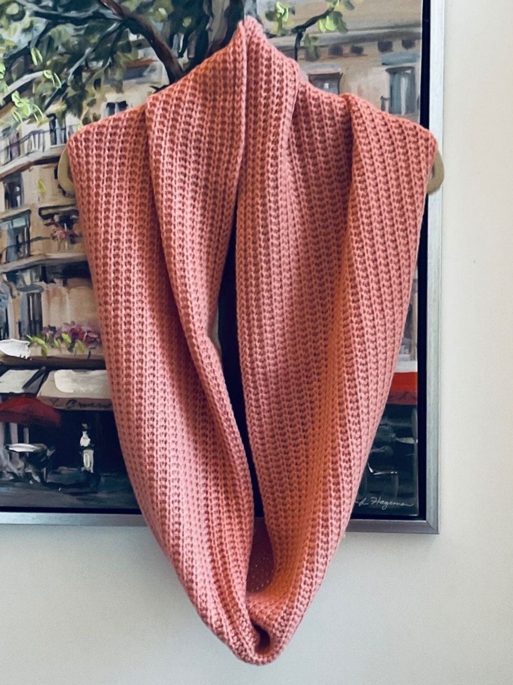 NWT Isaac Mizrahi Live 100% Cashmere Elongated Cable Scarf Salmon Pink